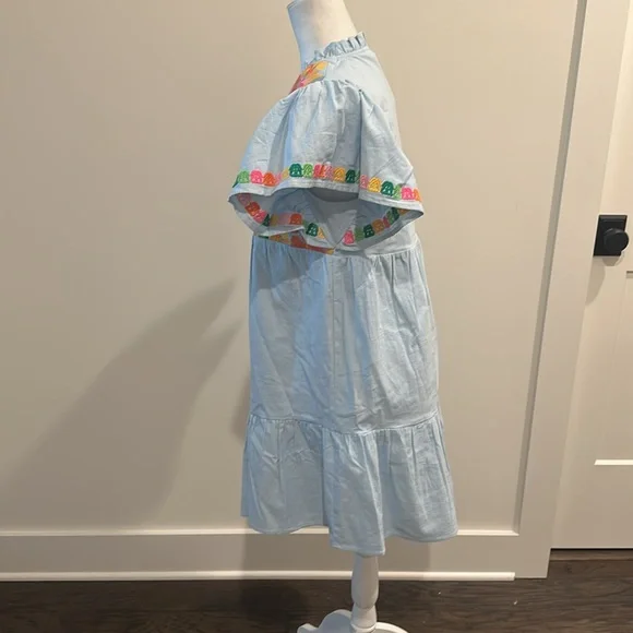 NWT THML Blue Embroidered Floral Dress Sz M - Picture 3 of 9